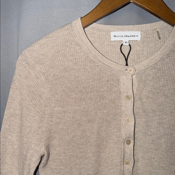 White + Warren Light Tan Button-Down Women's Shirt NWT Cotton blend Cardigan - Picture 2 of 11